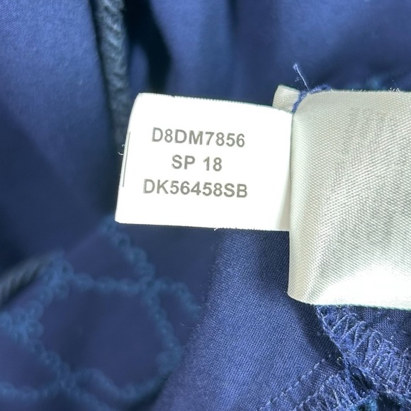 Donna Karan New York DKNY Navy Embroidered Peasant Blouse XL Tassel Tie Boho Top - Picture 8 of 9